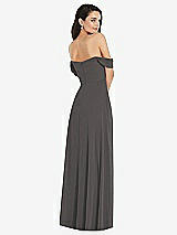 Rear View Thumbnail - Caviar Gray Off-the-Shoulder Draped Sleeve Maxi Dress with Front Slit