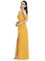 Side View Thumbnail - NYC Yellow Off-the-Shoulder Draped Sleeve Maxi Dress with Front Slit