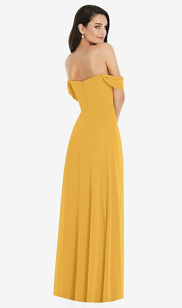 Back View - NYC Yellow Off-the-Shoulder Draped Sleeve Maxi Dress with Front Slit