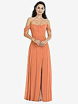 Front View Thumbnail - Sweet Melon Off-the-Shoulder Draped Sleeve Maxi Dress with Front Slit