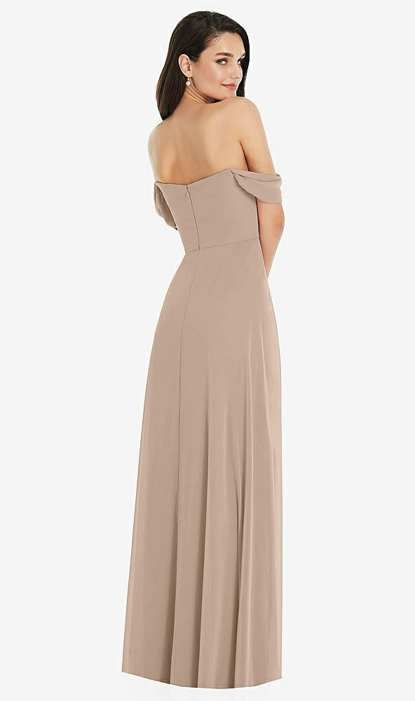 Back View - Topaz Off-the-Shoulder Draped Sleeve Maxi Dress with Front Slit