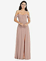 Front View Thumbnail - Bliss Off-the-Shoulder Draped Sleeve Maxi Dress with Front Slit