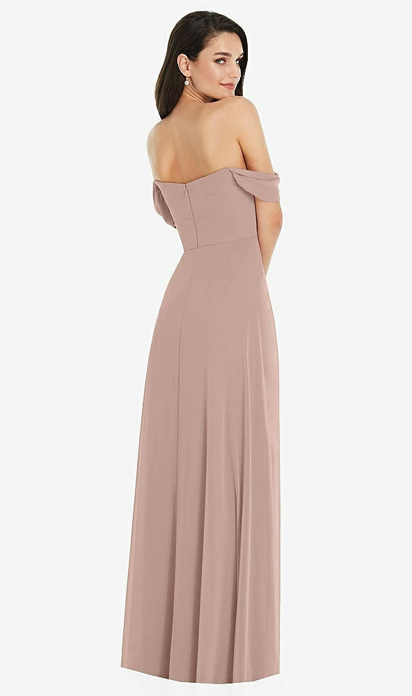 Back View - Bliss Off-the-Shoulder Draped Sleeve Maxi Dress with Front Slit