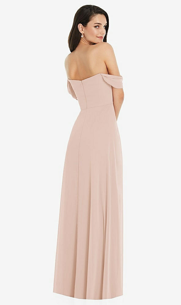 Back View - Cameo Off-the-Shoulder Draped Sleeve Maxi Dress with Front Slit