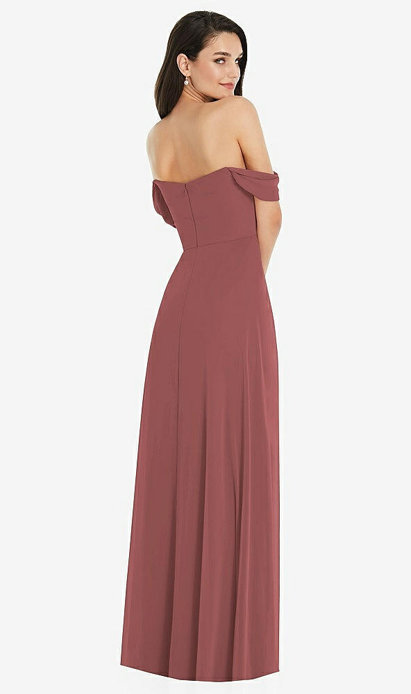 Back View - English Rose Off-the-Shoulder Draped Sleeve Maxi Dress with Front Slit