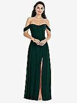 Front View Thumbnail - Evergreen Off-the-Shoulder Draped Sleeve Maxi Dress with Front Slit
