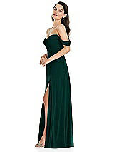 Side View Thumbnail - Evergreen Off-the-Shoulder Draped Sleeve Maxi Dress with Front Slit