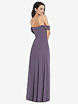 Rear View Thumbnail - Lavender Off-the-Shoulder Draped Sleeve Maxi Dress with Front Slit