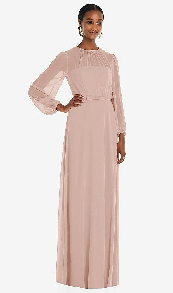 Front View - Toasted Sugar Strapless Chiffon Maxi Dress with Puff Sleeve Blouson Overlay 