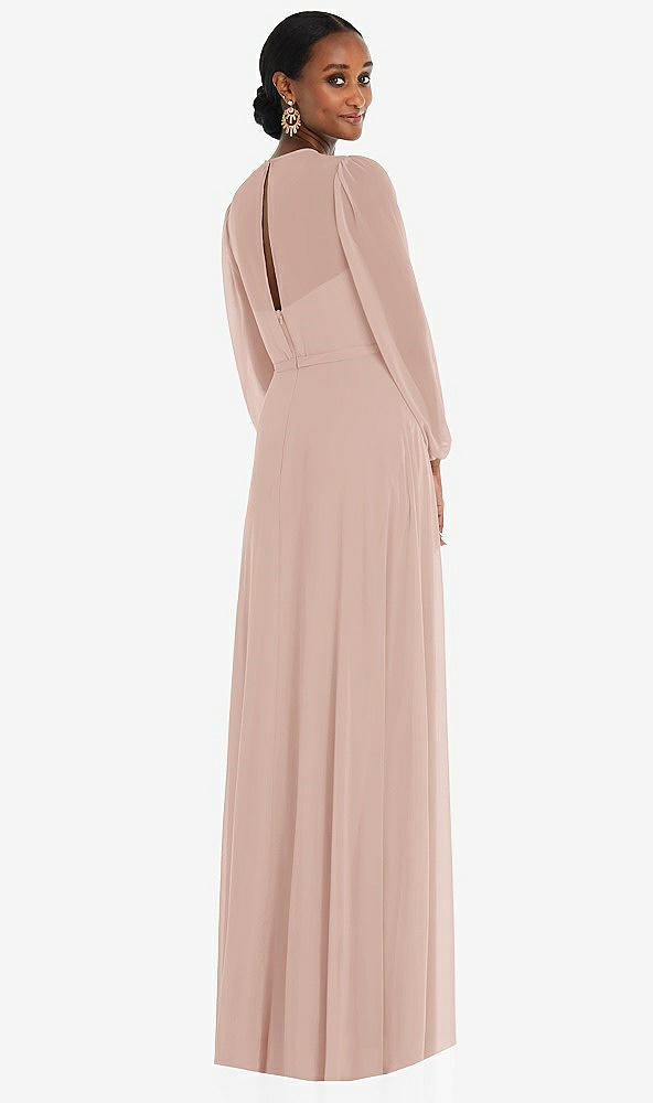 Back View - Toasted Sugar Strapless Chiffon Maxi Dress with Puff Sleeve Blouson Overlay 