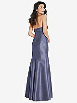 Rear View Thumbnail - French Blue Bow Cuff Strapless Princess Waist Trumpet Gown