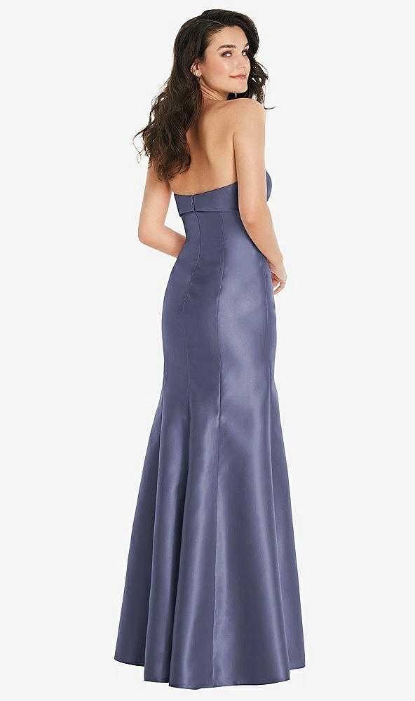 Back View - French Blue Bow Cuff Strapless Princess Waist Trumpet Gown
