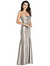 Side View Thumbnail - Taupe Bow Cuff Strapless Princess Waist Trumpet Gown