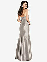 Rear View Thumbnail - Taupe Bow Cuff Strapless Princess Waist Trumpet Gown