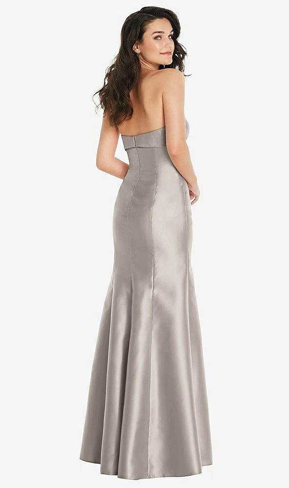 Back View - Taupe Bow Cuff Strapless Princess Waist Trumpet Gown
