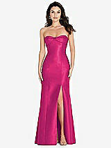 Front View Thumbnail - Think Pink Bow Cuff Strapless Princess Waist Trumpet Gown