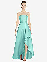 Alt View 1 Thumbnail - Coastal Strapless Satin Gown with Draped Front Slit and Pockets