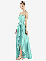 Alt View 2 Thumbnail - Coastal Strapless Satin Gown with Draped Front Slit and Pockets