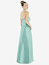 Alt View 3 Thumbnail - Coastal Strapless Satin Gown with Draped Front Slit and Pockets