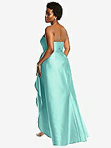 Rear View Thumbnail - Coastal Strapless Satin Gown with Draped Front Slit and Pockets