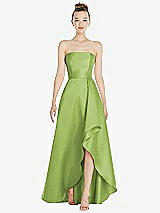 Alt View 1 Thumbnail - Mojito Strapless Satin Gown with Draped Front Slit and Pockets