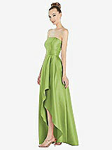 Alt View 2 Thumbnail - Mojito Strapless Satin Gown with Draped Front Slit and Pockets