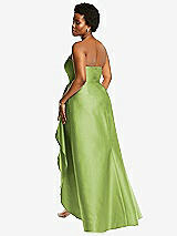 Rear View Thumbnail - Mojito Strapless Satin Gown with Draped Front Slit and Pockets