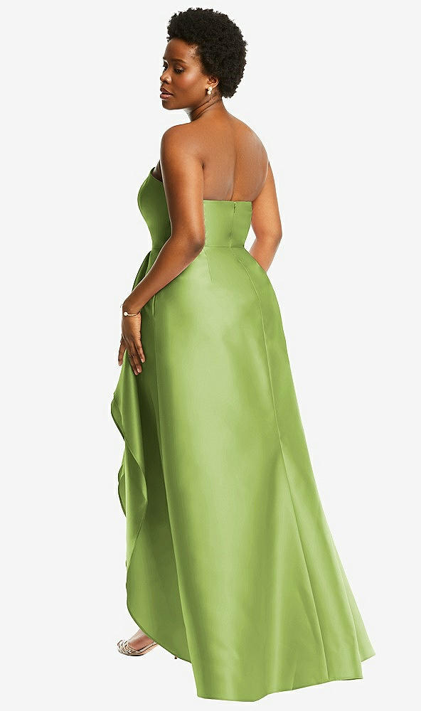 Back View - Mojito Strapless Satin Gown with Draped Front Slit and Pockets