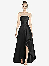 Alt View 1 Thumbnail - Black Strapless Satin Gown with Draped Front Slit and Pockets
