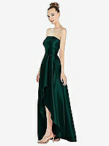Alt View 2 Thumbnail - Evergreen Strapless Satin Gown with Draped Front Slit and Pockets