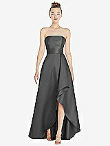 Alt View 1 Thumbnail - Gunmetal Strapless Satin Gown with Draped Front Slit and Pockets