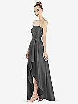 Alt View 2 Thumbnail - Gunmetal Strapless Satin Gown with Draped Front Slit and Pockets
