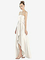 Alt View 2 Thumbnail - Ivory Strapless Satin Gown with Draped Front Slit and Pockets