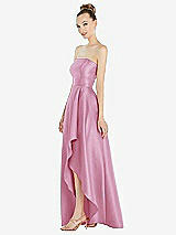 Alt View 2 Thumbnail - Powder Pink Strapless Satin Gown with Draped Front Slit and Pockets