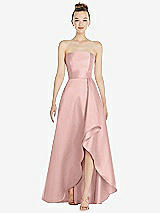 Alt View 1 Thumbnail - Rose - PANTONE Rose Quartz Strapless Satin Gown with Draped Front Slit and Pockets