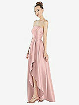 Alt View 2 Thumbnail - Rose - PANTONE Rose Quartz Strapless Satin Gown with Draped Front Slit and Pockets