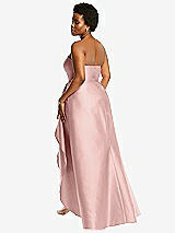 Rear View Thumbnail - Rose - PANTONE Rose Quartz Strapless Satin Gown with Draped Front Slit and Pockets