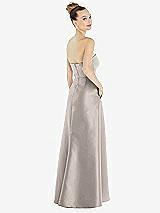 Alt View 3 Thumbnail - Taupe Strapless Satin Gown with Draped Front Slit and Pockets