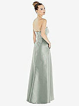 Alt View 3 Thumbnail - Willow Green Strapless Satin Gown with Draped Front Slit and Pockets