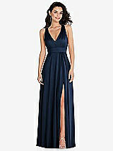 Front View Thumbnail - Midnight Navy Shirred Shoulder Criss Cross Back Maxi Dress with Front Slit