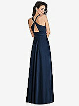 Rear View Thumbnail - Midnight Navy Shirred Shoulder Criss Cross Back Maxi Dress with Front Slit