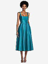 Front View Thumbnail - Oasis Square Neck Full Skirt Satin Midi Dress with Pockets
