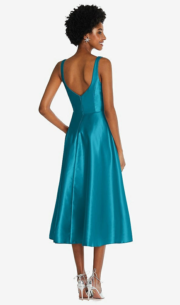 Back View - Oasis Square Neck Full Skirt Satin Midi Dress with Pockets