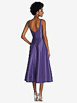 Rear View Thumbnail - Regalia - PANTONE Ultra Violet Square Neck Full Skirt Satin Midi Dress with Pockets