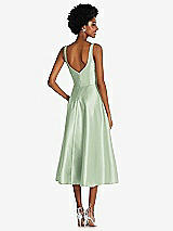 Rear View Thumbnail - Celadon Square Neck Full Skirt Satin Midi Dress with Pockets