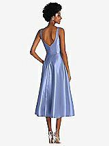 Rear View Thumbnail - Periwinkle - PANTONE Serenity Square Neck Full Skirt Satin Midi Dress with Pockets