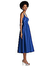Side View Thumbnail - Sapphire Square Neck Full Skirt Satin Midi Dress with Pockets