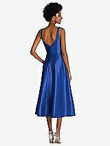 Rear View Thumbnail - Sapphire Square Neck Full Skirt Satin Midi Dress with Pockets