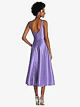 Rear View Thumbnail - Tahiti Square Neck Full Skirt Satin Midi Dress with Pockets