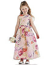 Front View Thumbnail - Penelope Floral Print Pink Floral Organdy Flower Girl Dress